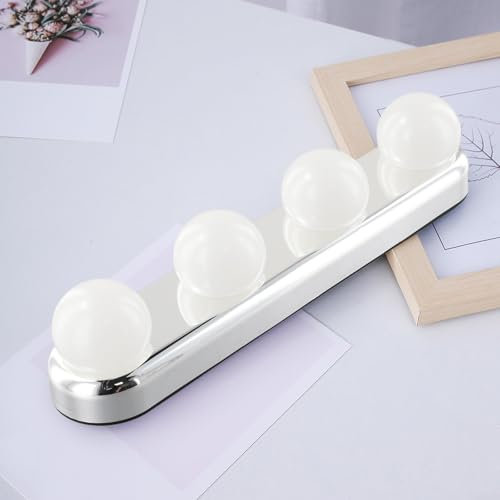 Jayruit Luce per specchio, specchio da trucco con 4 lampade a LED, montaggio a ventosa, per bagno, luci per trucco, senza fili, portatile