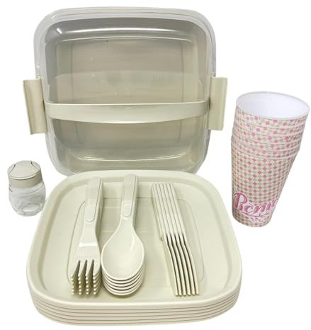 32 Piece Plastic Picnic Camping Party Dinner Set Plate Mug Cutlery Set Storage Box Sucasa