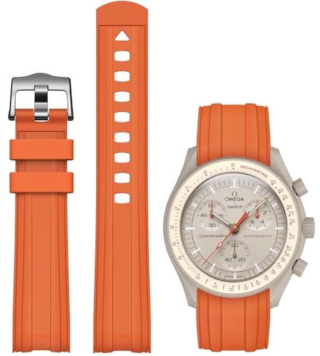 REBANDACE Uhrenarmband für Omega X Swatch MoonSwatch, 20 mm, weiches Ersatz-Gummiarmband für Swatch Omega Moonswatch Speedmaster, gebogen, keine Lücken, für Moonswatch, Swatch, Herren und Damen,