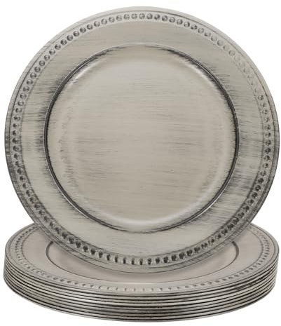 sourcing map 10 sottopiatti vintage sfusi, 33 cm, in plastica, con perline, set di piatti rotondi, per matrimoni, feste, eventi, decorazione da tavolo, marrone