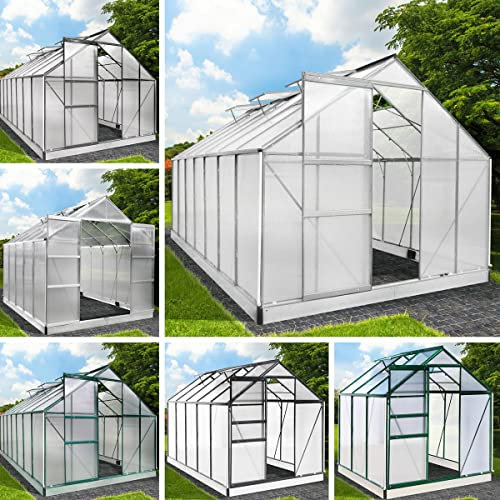 BRAST® Gewächshaus Aluminium mit Fundament | 40 Modelle | 130x190x195cm - 490x250x235cm | TÜV geprüft | 6mm Hohlkammerplatten | rostfrei wetterfest temperaturbeständig | 250x250x205cm Grün