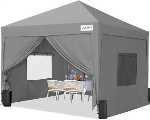 Quictent Pop Up Pavillon mit 4 Seiten, 3x3m Wasserdicht Event Shelter Baldachin mit Netzfenstern & Tragetasche, 4 Sandsäcke, Faltbares Partyzelt für Garten, Grillen, Camping - Grau
