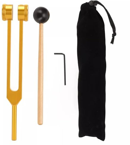 Stimmgabel,Stimmgabel 128 Hz Aluminiumlegierung Stimmgabel Angebot Genaue Frequenzgang mit einem Silikonhammer,einem Reparaturwerkzeug und einem Reinigungstuch(Gold)