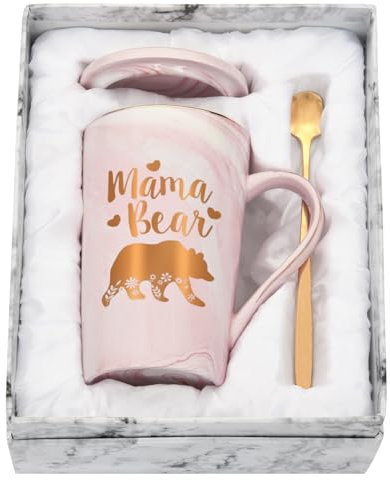 Joymaking Pink Bear Mama Mug, 14Oz Ceramic Coffee Mug, 12 cm (width) x 14 (height), Mothers Day Birthday Gifts for Mum