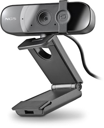 NGS XPRESSCAM 1080FHD - Webcam Full HD 1080p con Micrófono Integrado y Conexión USB 2.0 para Videollamadas en Skype, Zoom y Teams, Base Ajustable y Filtro de Privacidad