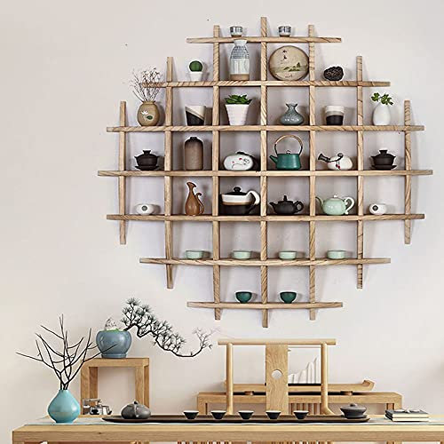 Estante de pared de madera para adornos, juegos de té antiguos, decoración del hogar, estante de curiosidades para todo tipo de artículos, taza no incluida.