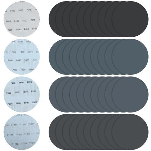 150 mm Hook and Loop Sanding Disc, 40 pcs Wet/Dry Sanding Pads Assorted 10 * 400/600/800/1200 Grit, 6 Inch Silicon Carbide Flocking Sandpaper for Car Metal Mirror Jewelry Polishing