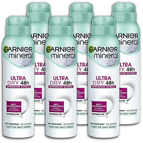 6 er Pack Garnier Mineral Deospray Ultra Dry 48H Deo Deodorant 6 x 150 ml