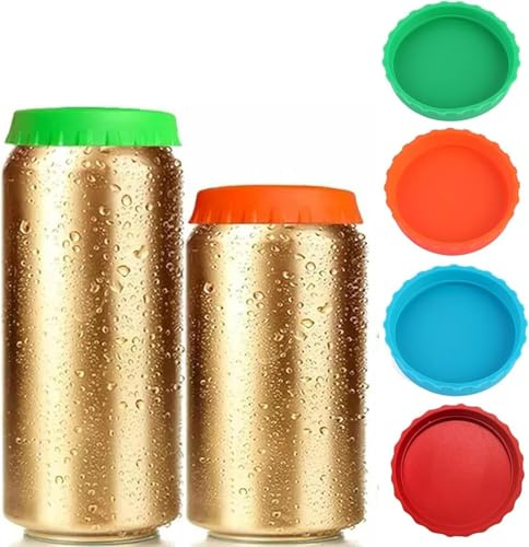 4PCS Silicone Can Lid - Food-Grade Spill-Proof Soda Saver Tops - Standard Size Beer Coke Juice Energy Drink Covers - Leak-Proof Sealer Caps for Beach, Fishing, Camping, Can Lids for Tins