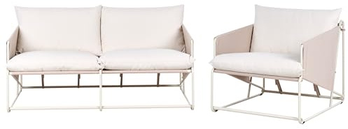 Beliani Low Oversized Sofa and Chair Set Metal with Seat Backrest Cushions Indoor Outdoor Furniture Garden Taupe Ponte