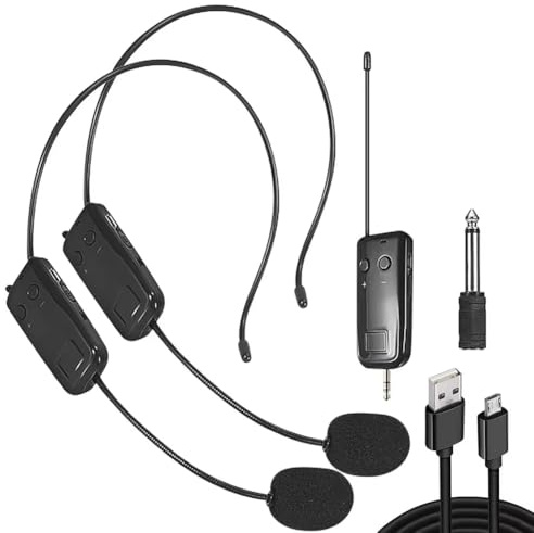 Asyduey 2.4G Head-Mounted Wireless Lavalier Microphone Set Transmitter with Receiver for Amplifier Voice Speaker Teaching Tour