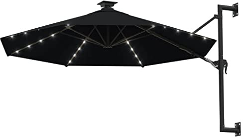 Genérico Sombrilla de jardín de Pared con Luces LED Negro 300 cm,Casa y jardín,Jardín,Artículos de Exterior,Sombrillas-312528