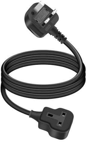 GELRHONR Short Extension Lead 0.6M,Single Extension Lead, UK 90 Degrees 3Pin Plug Male to Female Heavy Duty Power Cable with Fused,13A/250V for Home, Office Appliances,Travel&Indoors,60CM (Black)