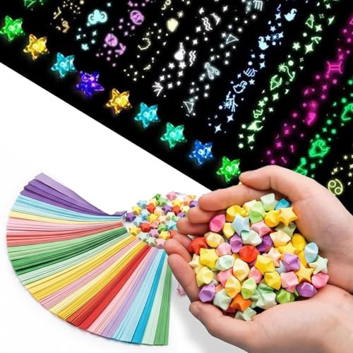 LEOUEANR 510 strisce di carta per origami, colori sfumati, stelle luminose, per decorazioni e artigianato fai da te