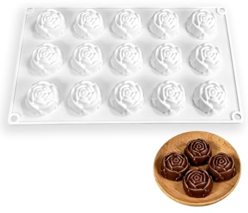 Nify Chokladform silikon med 15 fördjupningar av ros, bakform för mousse, praliner och choklad, flexibel dessertform av silikon