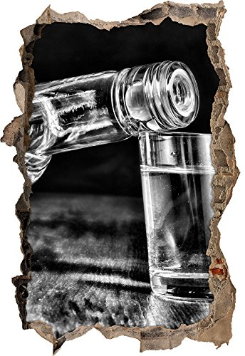 Stil.Zeit Monocrome, Dark Vodka Flaschen Alkohol Whisky Bourbon Party Schwarz-Weiss Wanddurchbruch im 3D-Look, Wand- oder Türaufkleber Format: 62x42cm, Wandsticker, Wandtattoo, Wanddekoration