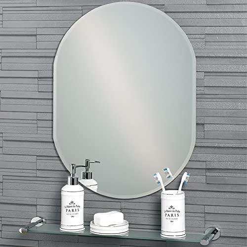 Showerdrape Lincoln Large Frameless Bathroom Wall Mirror, Wall Mounted Mirror For Bathroom, Modern Straight Edge Mirror, Vanity Mirror Oval Wall For Living Room Bedroom.