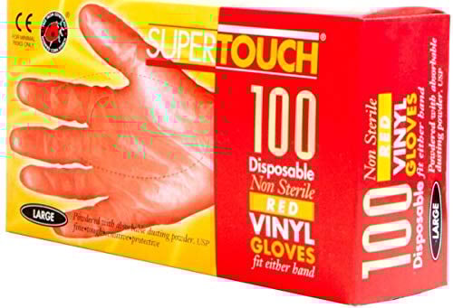 SuperTouch 100 Medium Powdered Disposable Non Sterile Red Vinyl Gloves
