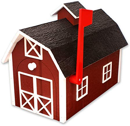 Amish-Made Deluxe Briefkasten, aus Holz, holländischer Scheunen-Stil Red with White Trim