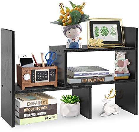 Ejoyous Estante de Escritorio de Madera, 5 Compartimentos, Organizador para Mesa de Oficina, Dormitorio y Cocina, Negro