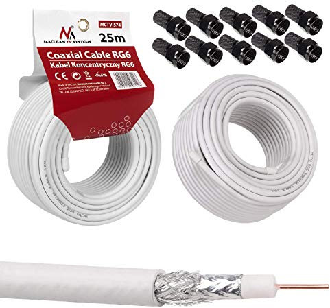 Maclean MCTV-574 Câble satellite Câble d'antenne satellite Câble coaxial RG6 1.0CSS Câble d'antenne SAT AV (25m + 10x F-connecteur)