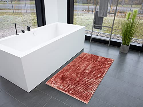 Chenille Badematte Coral | Zarte Schimmernde Farben | schadstoffgeprüft | Badezimmer-Teppich mit Massage-Effekt | Waschbarer Badvorleger (Melone, 50 x 80 cm)