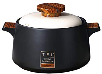 Ceramic Tureen Soup Round Ceramic Pot Cooking Casserole/Clay Pot/Earthen Pot/Stew Pot Ceramic Cookware with Lid Heat-Resistant for Gift Box (3 L, Black)