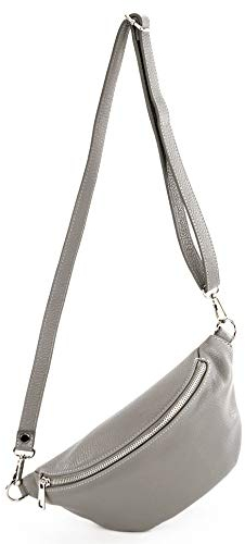 modamoda de T211 Damen Leder Bauchtasche Brusttasche Hüfttasche handmade in Italy, Farbe:Telegrau