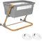 skiddoü Babybett Natt 3in1 Beistellbett Reisebett Zustellbett, freistehendes Babybett für Kleinkinder, höhenverstellbar, zusammenklappbare leichte Aluminium Konstruktion, grau, holzfarbe