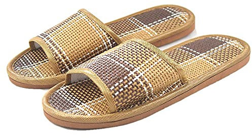 Tongs En Lin Pourété Cool Maison Épaisse Bambou Loisirs Unisexe Pantoufles Maison Plancher Intérieur Antidérapant Lin Canne Glisse Chaussures Plates-Brown_6_Us