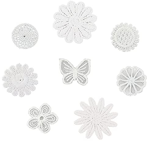 Pamtns Aufnäher Patches 40 Stück Weiß Spitze Applique Spitzenpatches Spitze Stickerei Nähen auf Flecken Spitze Blumen Aufnäher Stickpatches Applikationen Patches zum Dekorieren