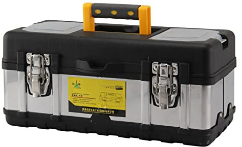 XJYMCOM Tool Box 17 Inch Heavy-Duty Large ToolBox Tool Chest Organiser with Metal Dual Latch Removable Tray Storage Case 2 Lid Organisers for Small Parts for Tools