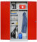 Mehrzweckschrank | Besenschrank | Spindschrank mit Hakenleiste und 6 Fächern, 195x92x42, komplett montiert, Grau/Rot