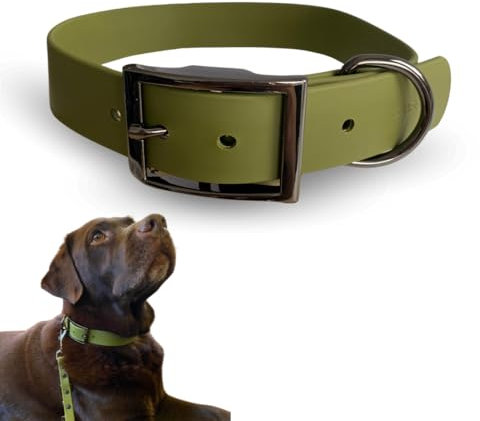SNIFFLS Premium Hundehalsband große Hunde, Oliv grün - Große Hunde (XL) - Mehrfach verstellbar und einfach mit Wasser zu reinigen!
