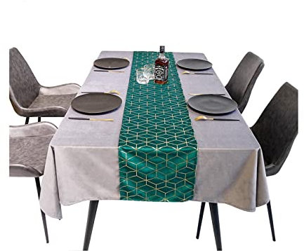 Tischläufer Vintage Grün Gold, Tischdecke Läufer Einfaches Samtiges Rautenmuster Samt Tischläufer 32x220cm Hochzeit Tischdeko Weihnachtstischdeko