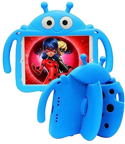 Tading Funda infantil para iPad de 10.2 pulgadas (9ª/8ª/7ª generación) – Linda mariquita a prueba de golpes con soporte para niños, color azul