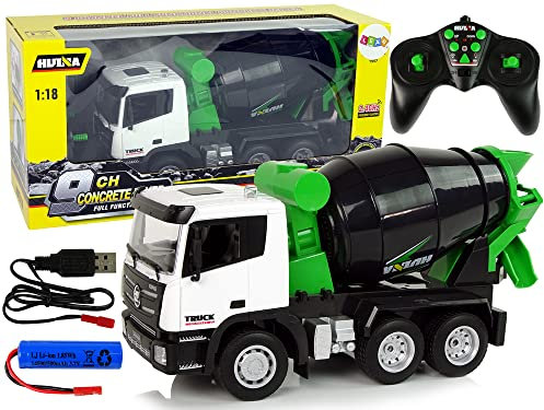 Bétonnière télécommandée 1:18 Noir Huina 2.4G Pelle rotative