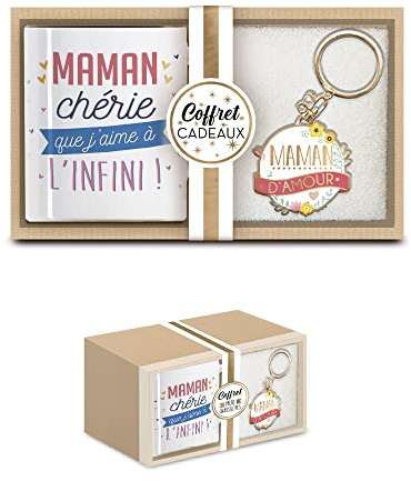 Coffret mug (tasse) et porte clés modèle Maman chérie que j'aime à l'infini