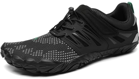 SAGUARO Barfußschuhe Herren Barfussschuhe Damen Barfuss Schuhe Zehenschuhe Outdoor Fitnessschuhe rutschfest Traillaufschuhe Barefoot Shoes mit Zero-Drop Solhe Reiches Schwarz, Gr.46 EU