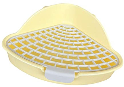 F Fityle Bac à litière pour Lapin avec Grille Pot Triangle Literie Boîte de Toilette d'angle pour Lapin Bac pour Animaux de Compagnie pour Petits Animaux Bunny, Jaune
