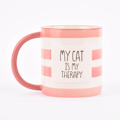 Sass & Belle Tasse Streifen My cat is my therapy rot weiß 300ml