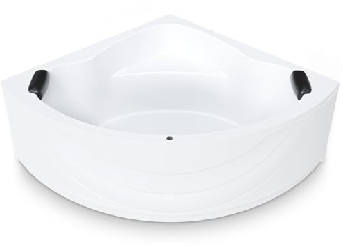AQUADE Acryl Eckbadewanne 150x150 Modell: Kassel - Weiß Badewanne Komplettset 150x150 - Badewannen mit Wannenfüßen + Schürze + Ab-Überlauf mit Zulauf + Nackenkissen + Led