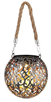 Solarleuchte mit Seil, Kugel Metall Silber Ø12cm