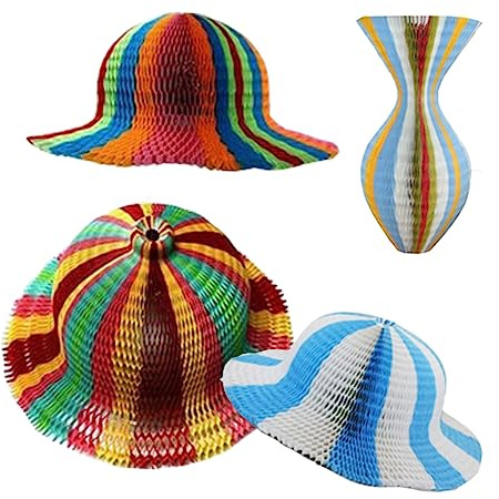 jojofuny Papierhut Damen 5 Stück Faltbarer Sonnenhut aus Papier in Vasenform Verstellbar mit Großem Rand und UV Schutz für Strand und Frühling Zufällige Farbe