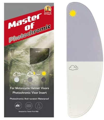 XII WY Insert visière de transition pour casque de moto, film photochromique anti-buée, teinte claire à indigo, réactif au soleil, intérieur transparent
