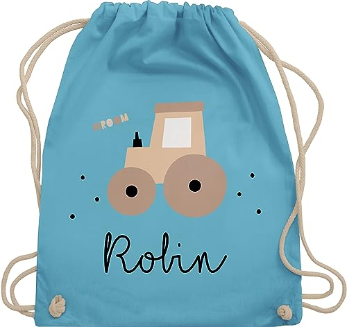 Turnbeutel Rucksack - Süßer Traktor Trecker Schlepper Bulldog - Unisize - Hellblau - personalisierte geschenke kinder stoffbeutel für kindergarten traktoren stoffrucksack