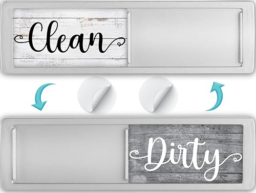 Dishwasher Magnet Clean Dirty Sign - Magnetic Signs That Say Clean/Dirty - Optional Sticker Adhesive for Non-Metal Stainless Steel Dish Washers - Light Gray Farmhouse