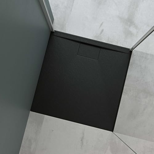 Mai & Mai Duschtasse Duschwanne aus Mineralguss BxTxH: 80x80x3 cm Mineralgusswanne in Anthrazit DIN-Anschlüsse inkl. Ablaufgarnitur Geoma07