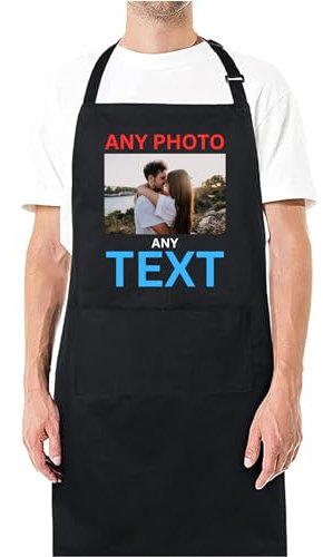 Be Buz Custom Apron for Men Women, Any Text/Photo, Kitchen BBQ grill, Create Personalised Apron with Pockets