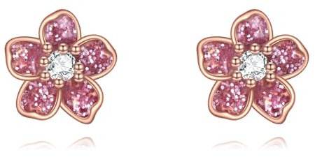 POPLYKE Rosa Sterling Silber Ohrringe für Damen - Sakura Kirschblüte Schmuck - Nette Ohrstecker